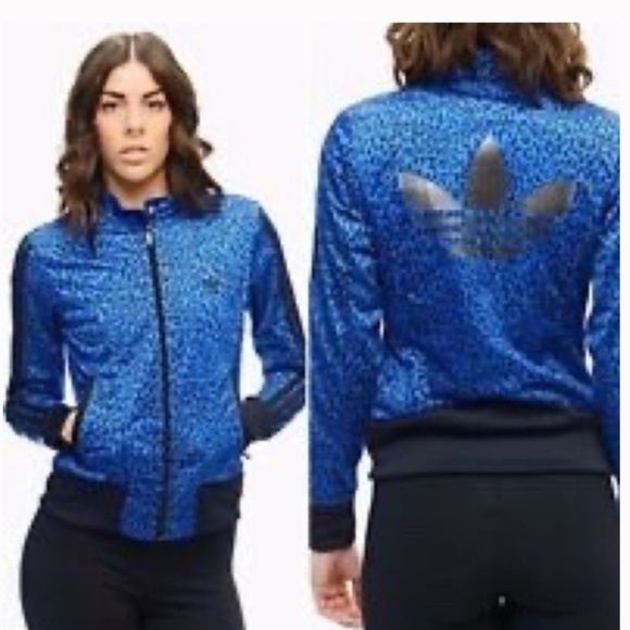 Adidas Originals Trefoil Leopard Blue Supergirl Track Jacket G86454 Size Large - Picture 1 of 9